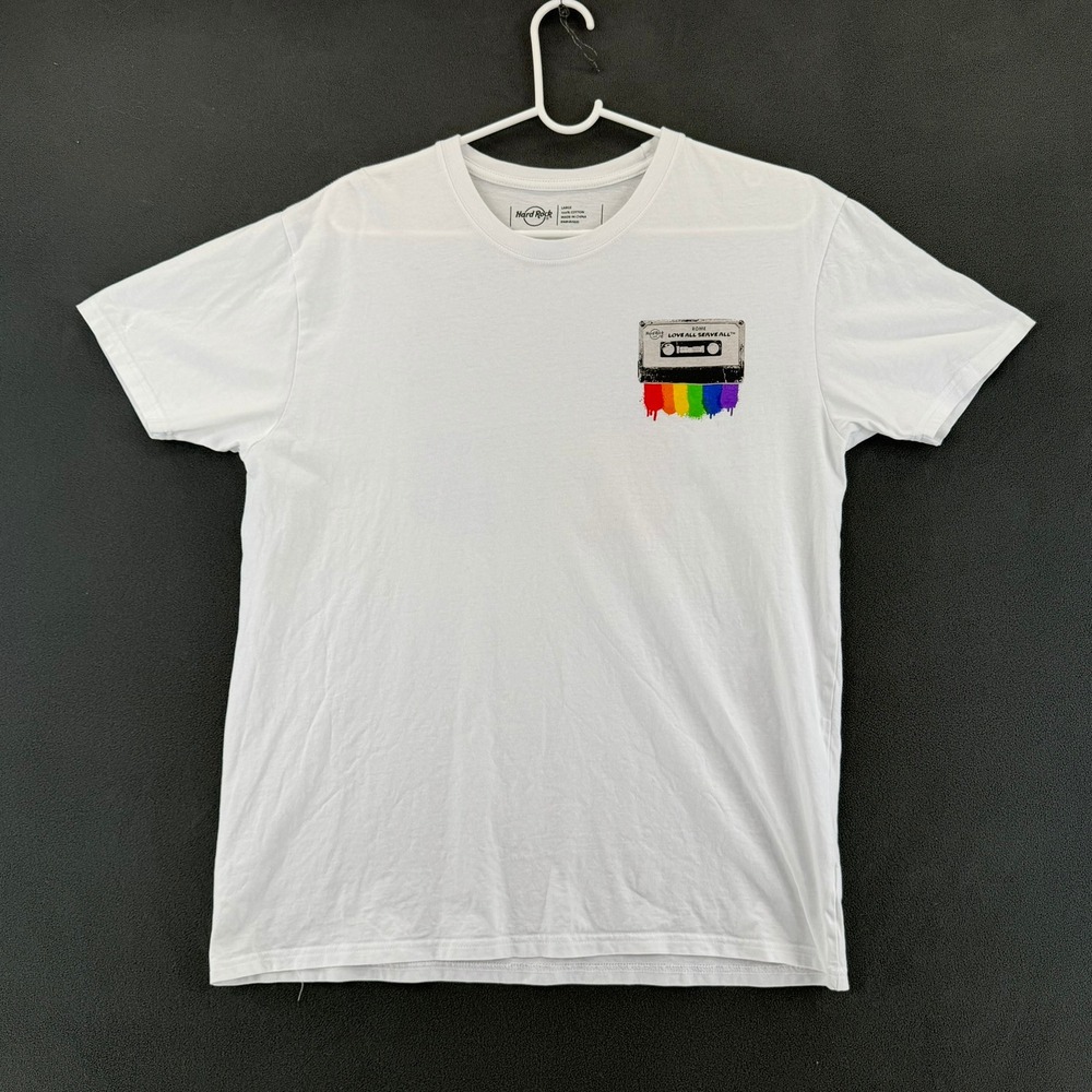 Hard Rock Cafe Rome Pride T-Shirt Mens Large White Boombox Rainbow Love All Tee